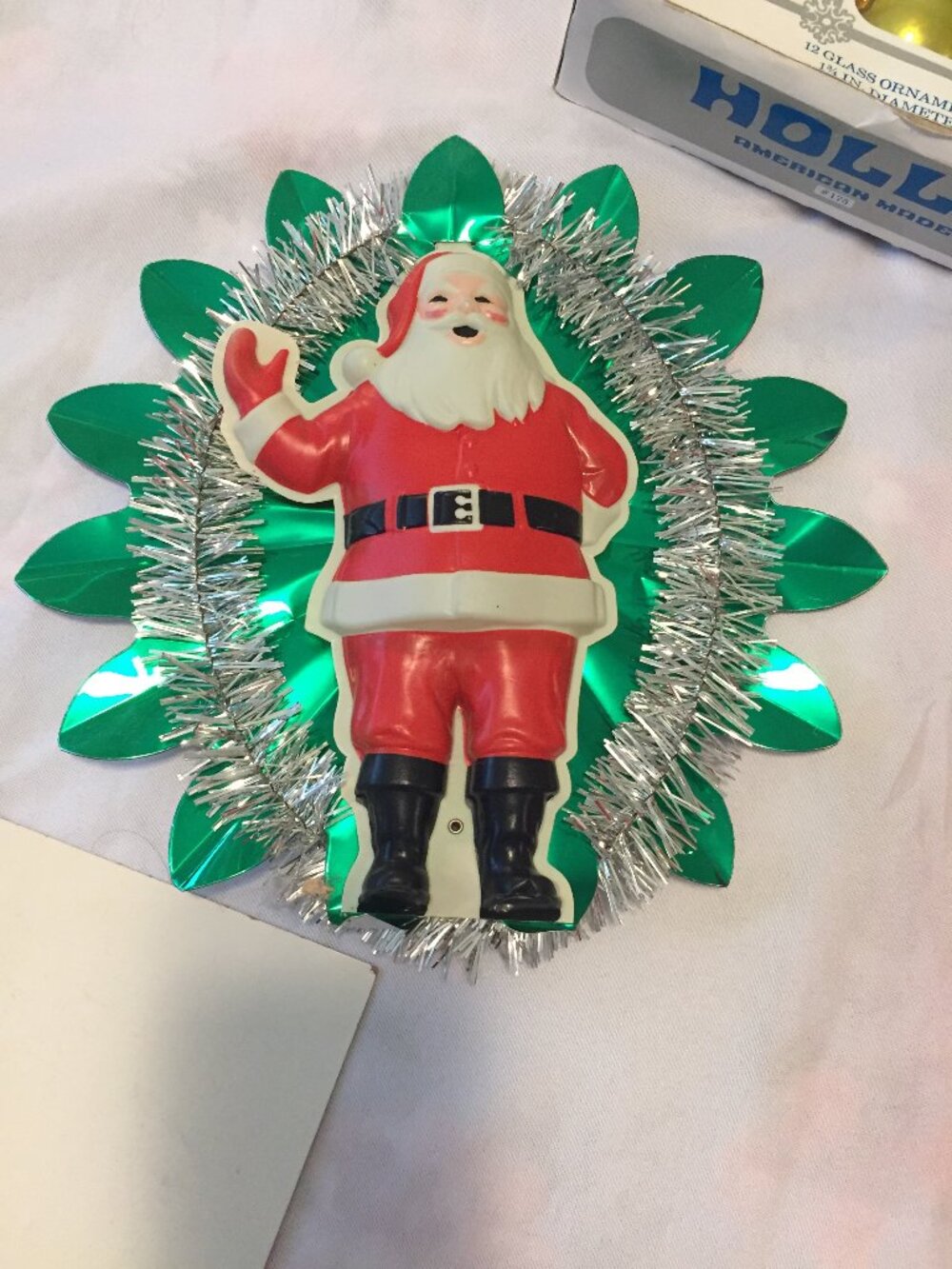 Santa Vintage Christmas Tree Topper National Tinsel Mtg Co Reflector w/Box Foil